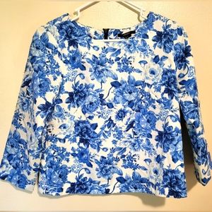 F21 white/blue floral blouse 100%polyester